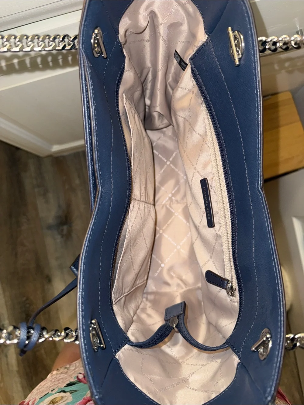 Michael Kors Navy Saffiano Chain-Handle Satchel